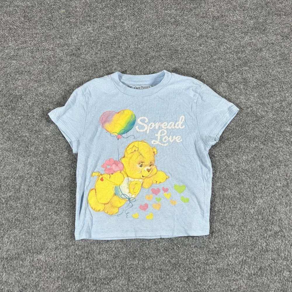 Care Bears T-Shirt Womens Size S Light Blue Graphic Baby Tee Spread Love